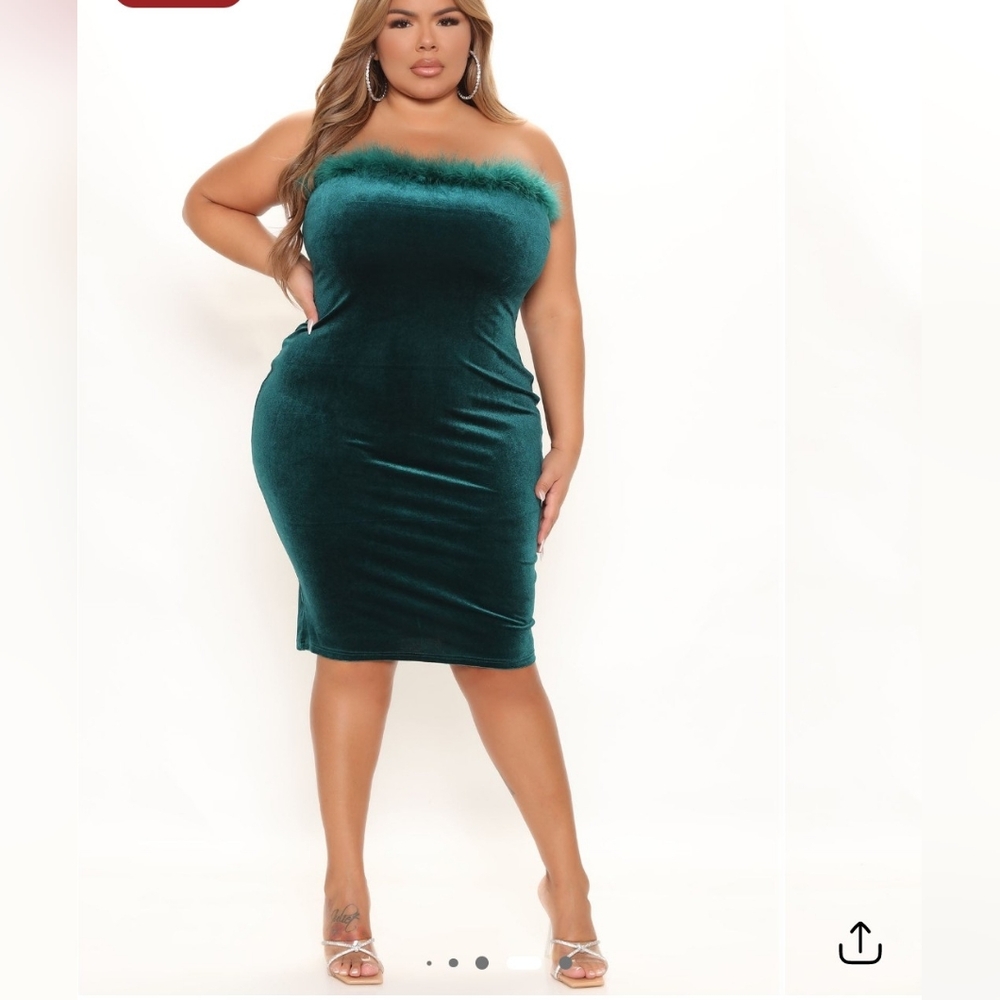 New velvet, feather midi dress .